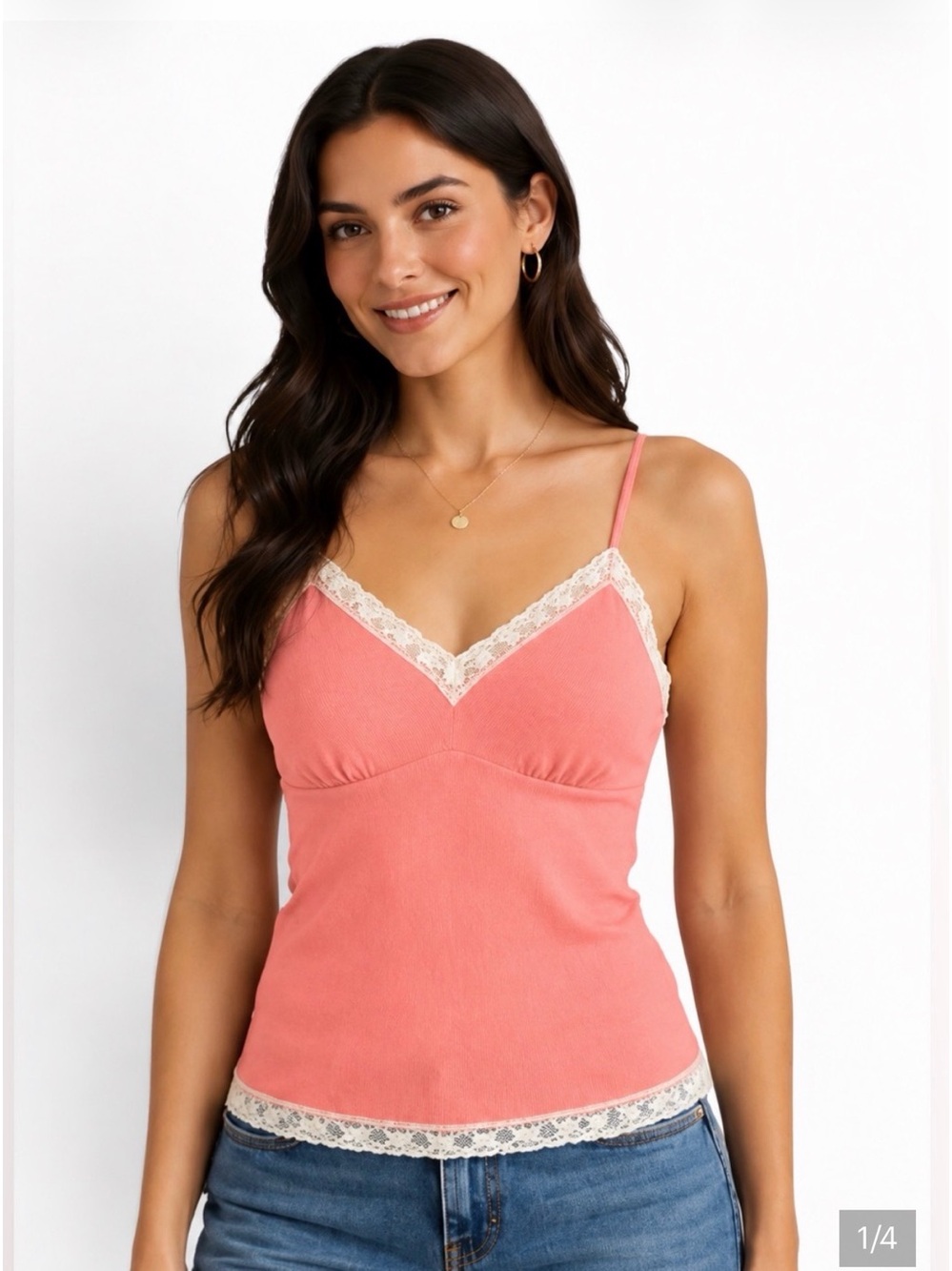 Gold Hawk 100% Silk Coral Lace-Trim V-Neck Camisole